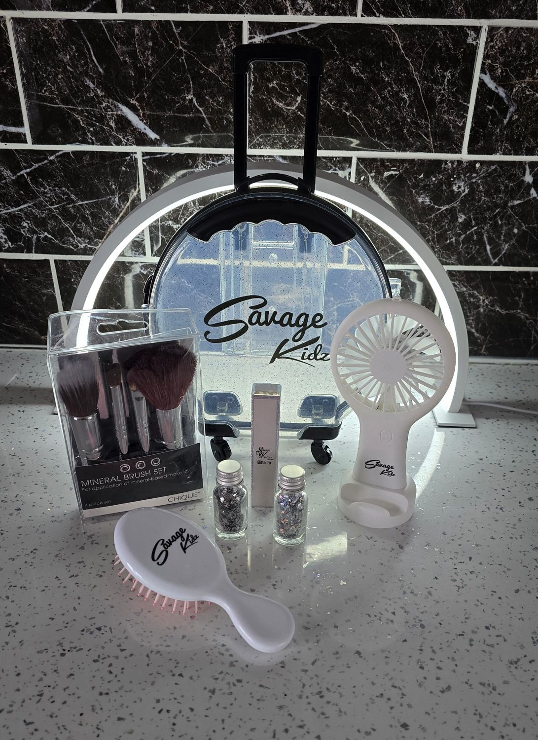 Clear Glitter Roller Suitcase Gift Set